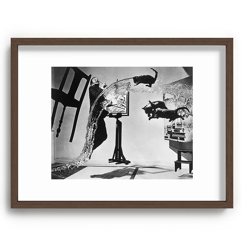 Dalí Atomicus, Salvador Dali painting with flying cats and water spurts surrealism / surrealist black and white photograph / photography by Philippe Halsman Framed Art Print Gallery Image 92