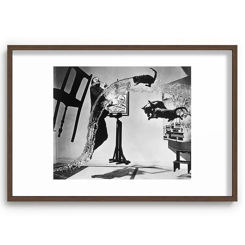 Dalí Atomicus, Salvador Dali painting with flying cats and water spurts surrealism / surrealist black and white photograph / photography by Philippe Halsman Framed Art Print Gallery Image 94