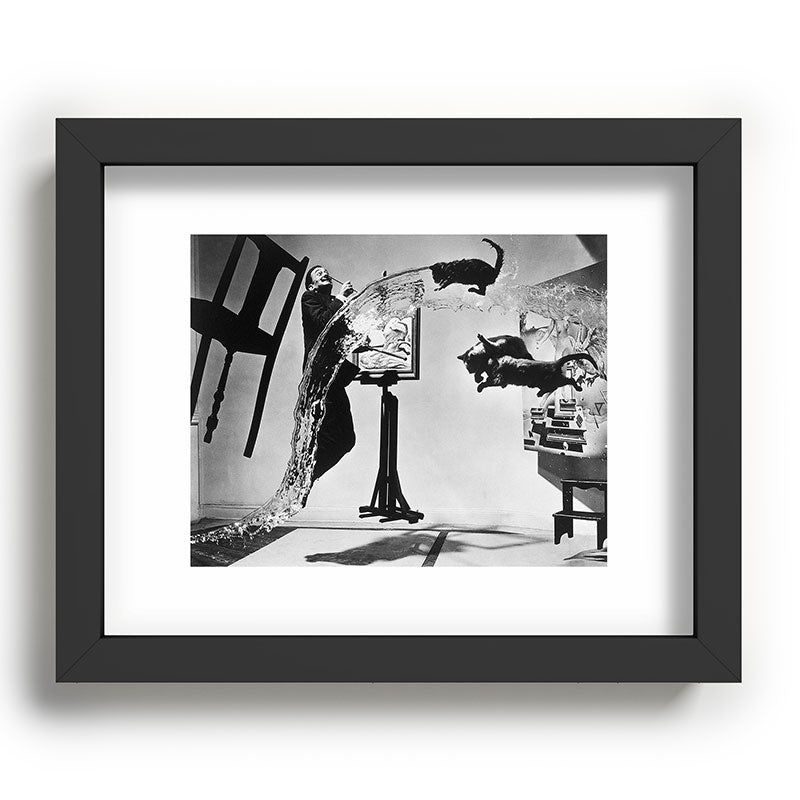 Dalí Atomicus, Salvador Dali painting with flying cats and water spurts surrealism / surrealist black and white photograph / photography by Philippe Halsman Framed Art Print Gallery Image 78