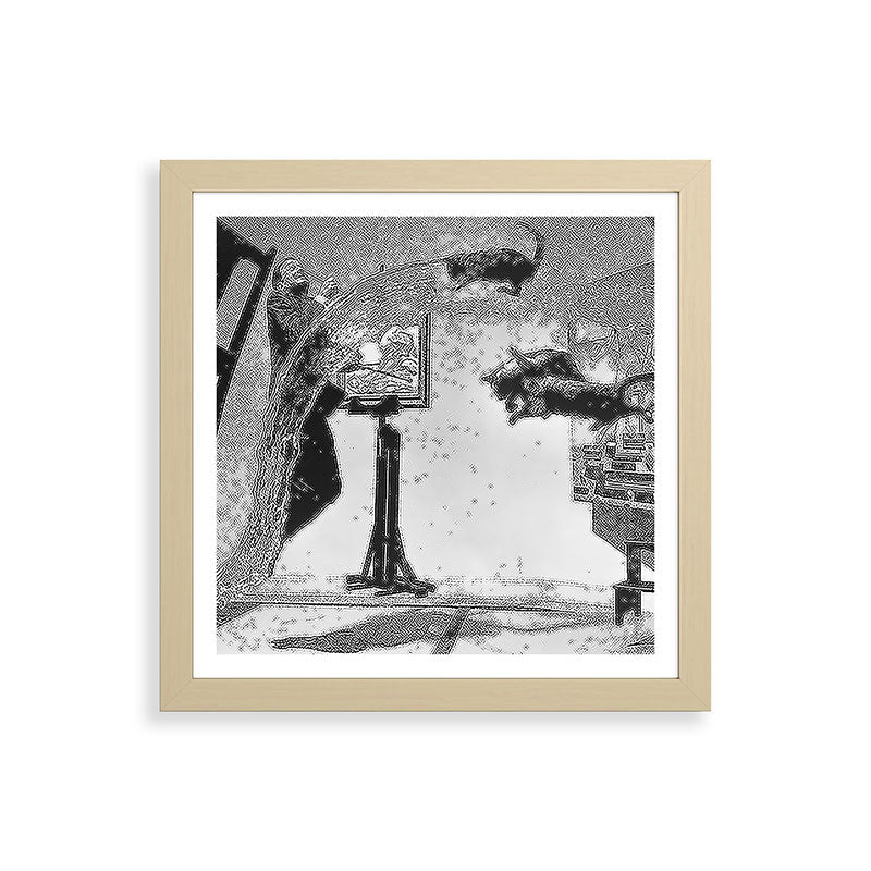 Dalí Atomicus, Salvador Dali painting with flying cats and water spurts surrealism / surrealist black and white photograph / photography by Philippe Halsman Framed Art Print Gallery Image 71