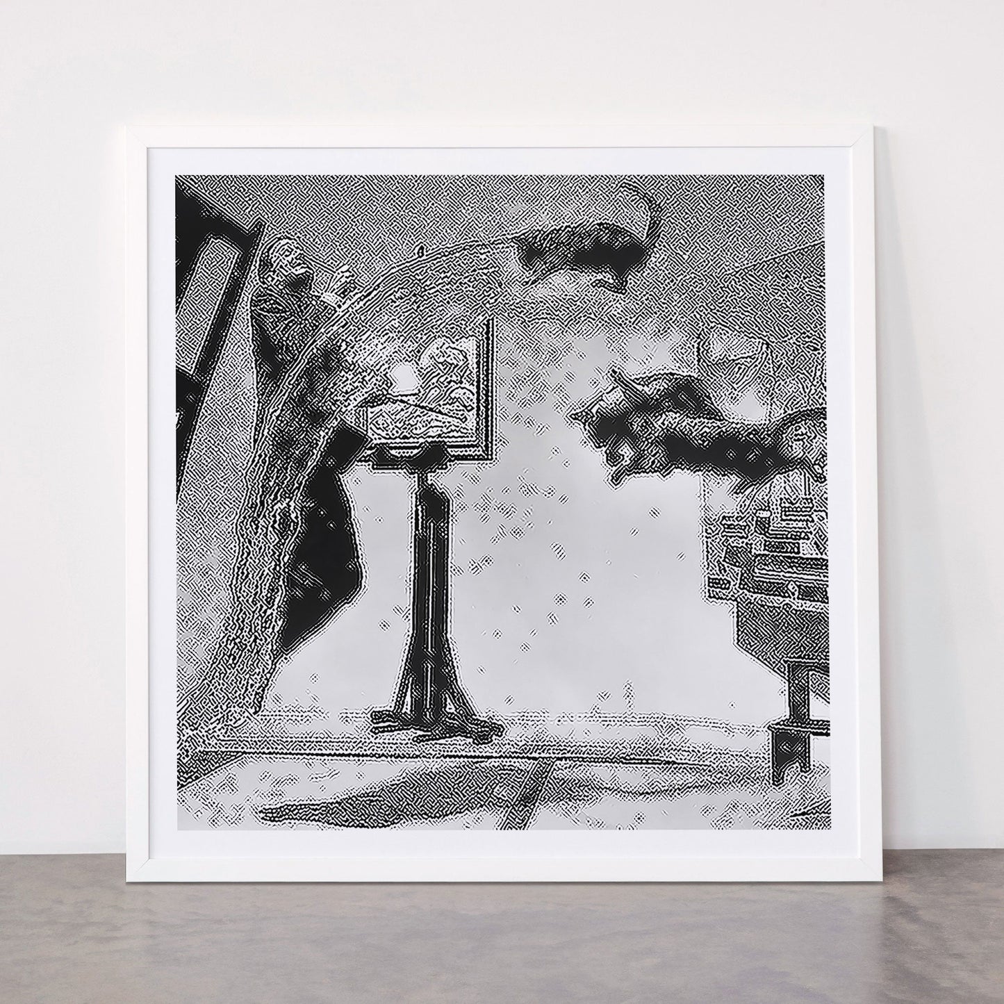 Dalí Atomicus, Salvador Dali painting with flying cats and water spurts surrealism / surrealist black and white photograph / photography by Philippe Halsman Framed Art Print Gallery Image 87