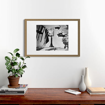 Dalí Atomicus, Salvador Dali painting with flying cats and water spurts surrealism / surrealist black and white photograph / photography by Philippe Halsman Framed Art Print Gallery Image 65