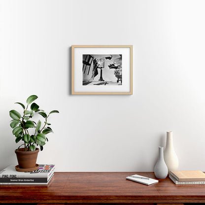 Dalí Atomicus, Salvador Dali painting with flying cats and water spurts surrealism / surrealist black and white photograph / photography by Philippe Halsman Framed Art Print Gallery Image 25
