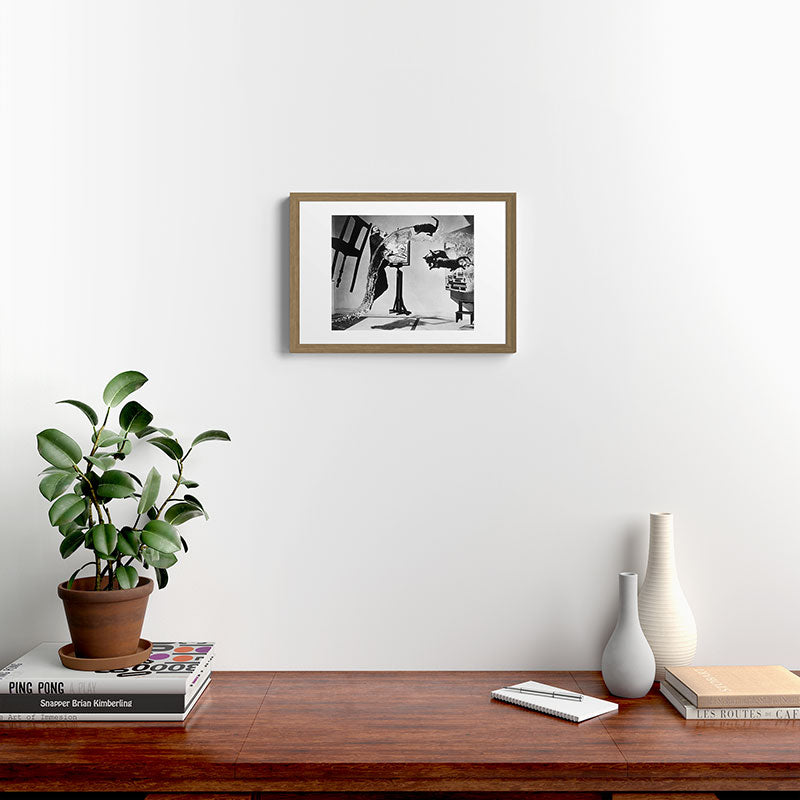 Dalí Atomicus, Salvador Dali painting with flying cats and water spurts surrealism / surrealist black and white photograph / photography by Philippe Halsman Framed Art Print Gallery Image 14