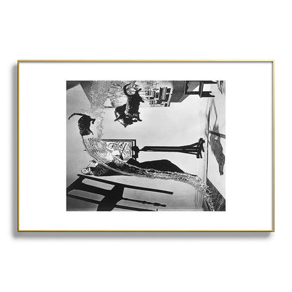 Dalí Atomicus, Salvador Dali painting with flying cats and water spurts surrealism / surrealist black and white photograph / photography by Philippe Halsman Framed Art Print Gallery Image 128