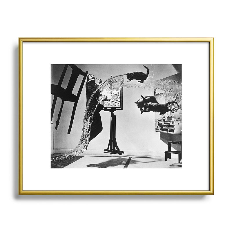 Dalí Atomicus, Salvador Dali painting with flying cats and water spurts surrealism / surrealist black and white photograph / photography by Philippe Halsman Framed Art Print Gallery Image 121