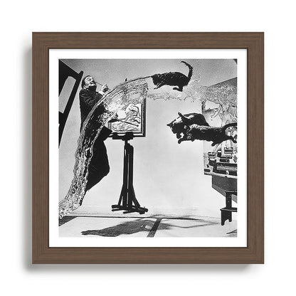Dalí Atomicus, Salvador Dali painting with flying cats and water spurts surrealism / surrealist black and white photograph / photography by Philippe Halsman Framed Art Print Gallery Image 13
