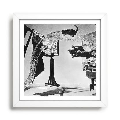 Dalí Atomicus, Salvador Dali painting with flying cats and water spurts surrealism / surrealist black and white photograph / photography by Philippe Halsman Framed Art Print Gallery Image 35
