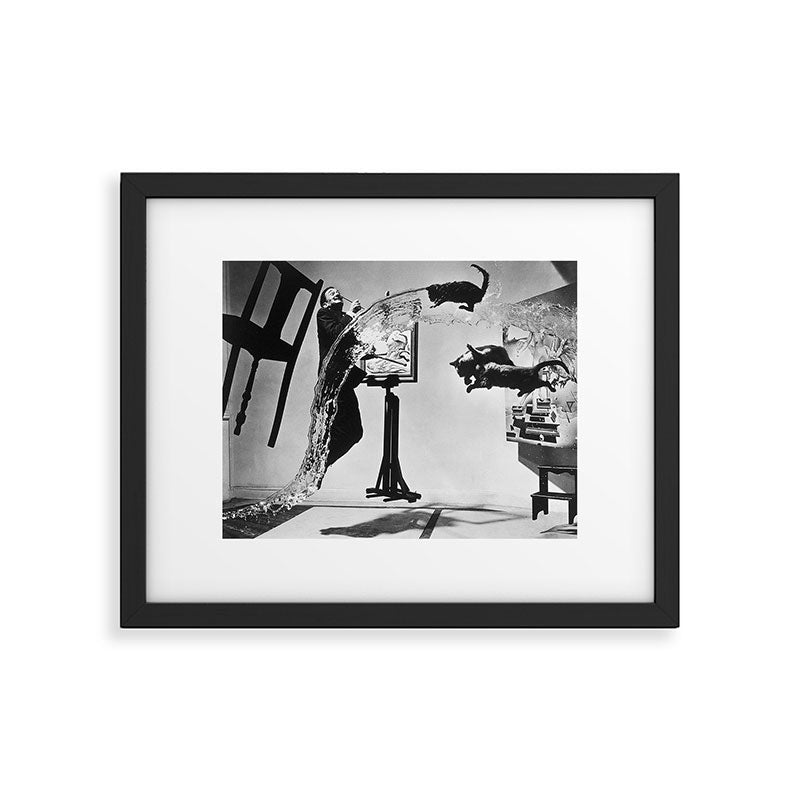 Dalí Atomicus, Salvador Dali painting with flying cats and water spurts surrealism / surrealist black and white photograph / photography by Philippe Halsman Framed Art Print Gallery Image 5