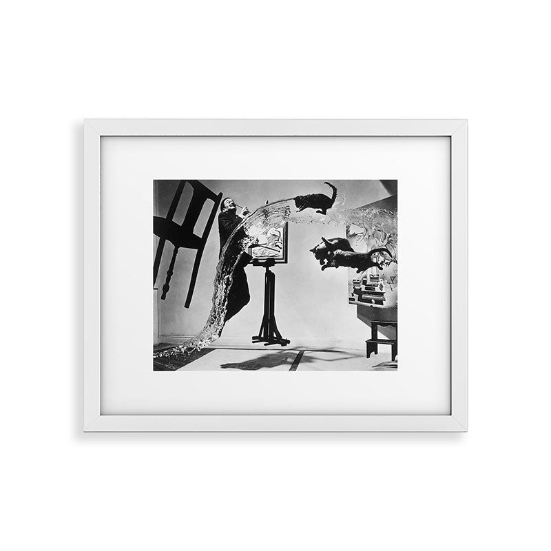 Dalí Atomicus, Salvador Dali painting with flying cats and water spurts surrealism / surrealist black and white photograph / photography by Philippe Halsman Framed Art Print Gallery Image 31