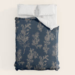 Botanical Cottage Floral Pattern Navy Blue and Beige Duvet Cover Gallery Image 1