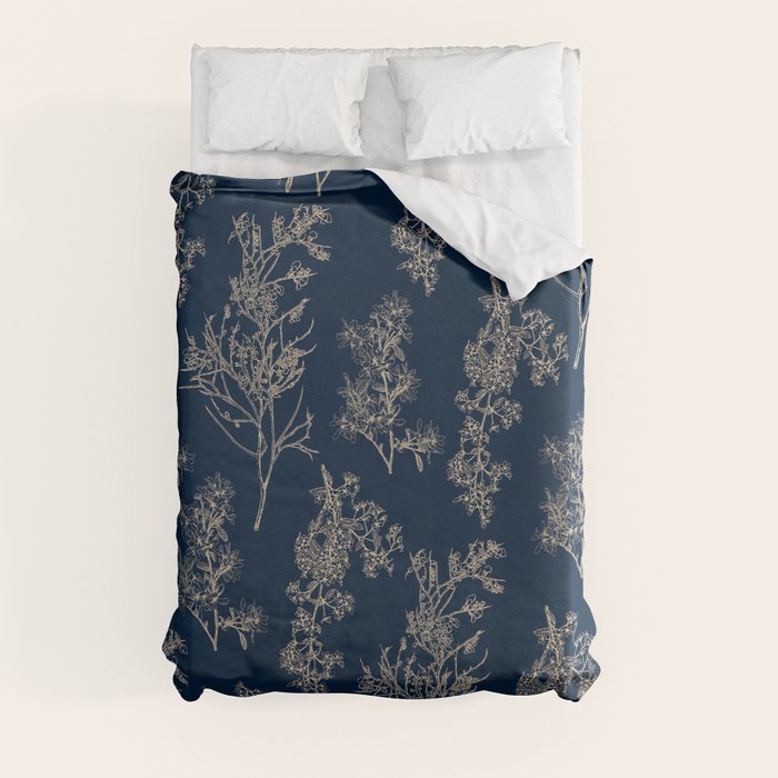 Botanical Cottage Floral Pattern Navy Blue and Beige Duvet Cover Gallery Image 3