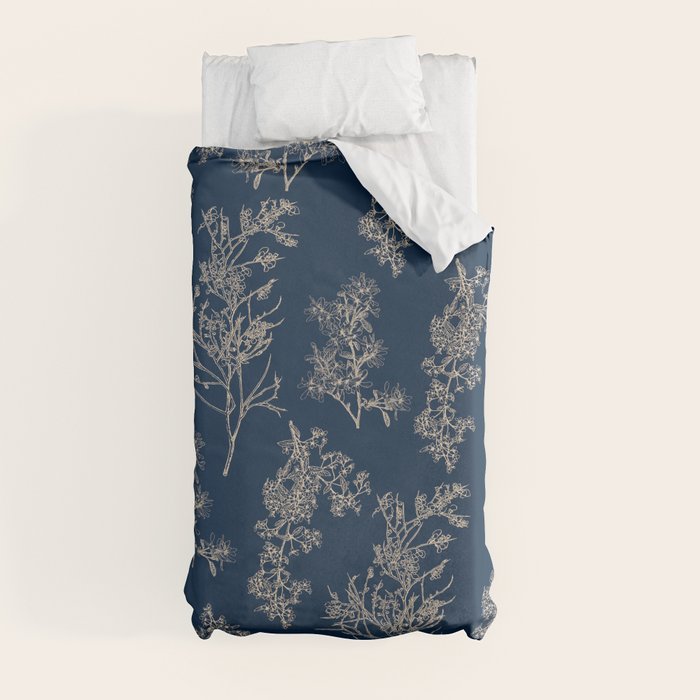 Botanical Cottage Floral Pattern Navy Blue and Beige Duvet Cover Gallery Image 4