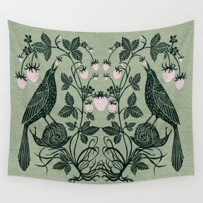 Birds and Snails with Strawberries Wall Tapestry Gallery Image 2