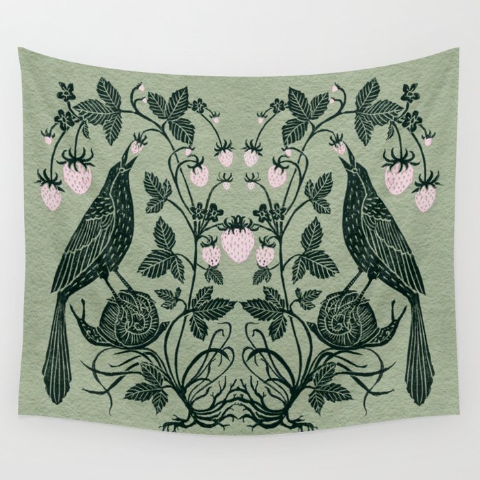 Birds and Snails with Strawberries Wall Tapestry Gallery Image 4