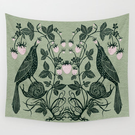 Birds and Snails with Strawberries Wall Tapestry Gallery Image 1