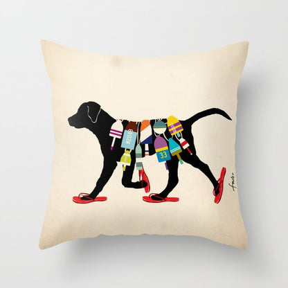 Black dog lab labrador buoy nautical beach ocean sandals flip flop art Throw Pillow Gallery Image 3