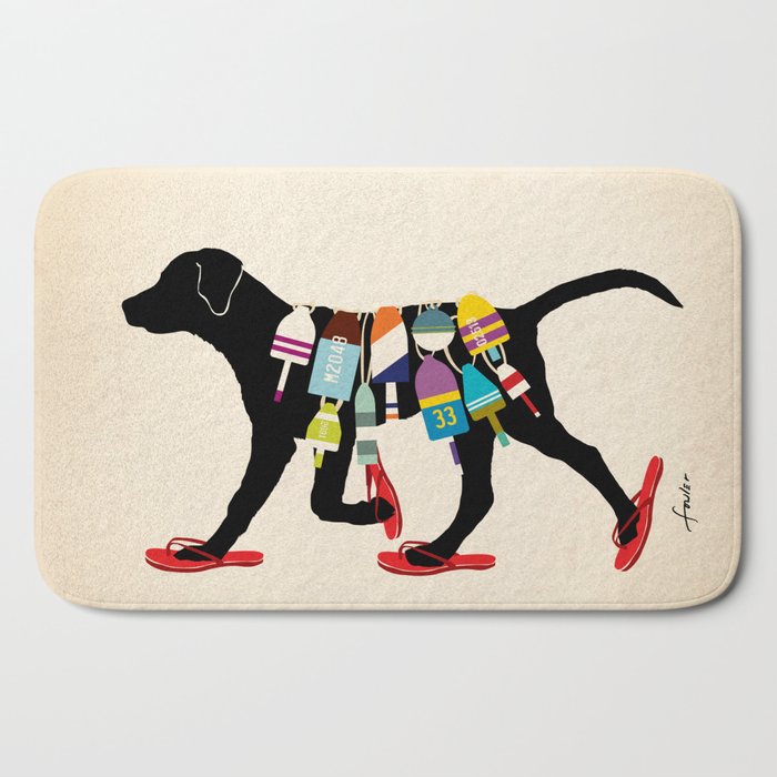 Black dog lab labrador buoy nautical beach ocean sandals flip flop art Bath Mat Gallery Image 2
