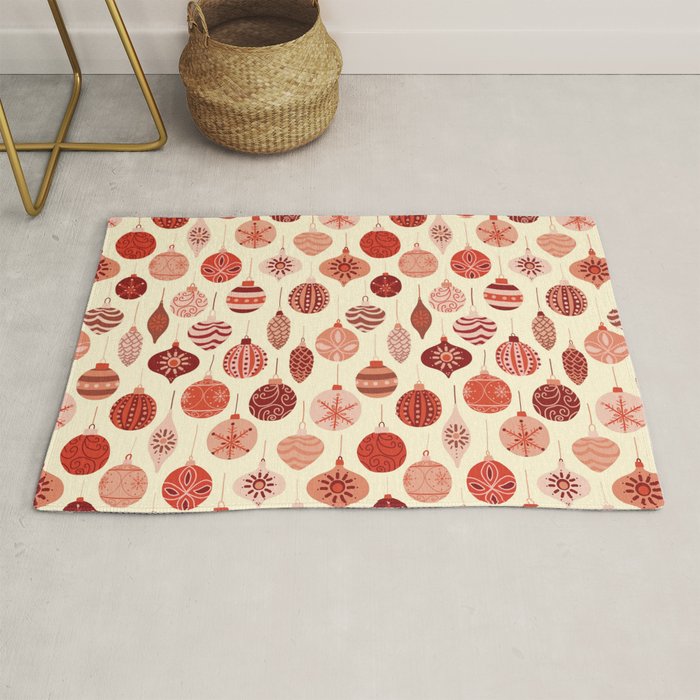 Christmas Ornaments Red Pink Beige Pattern Rug Gallery Image 1