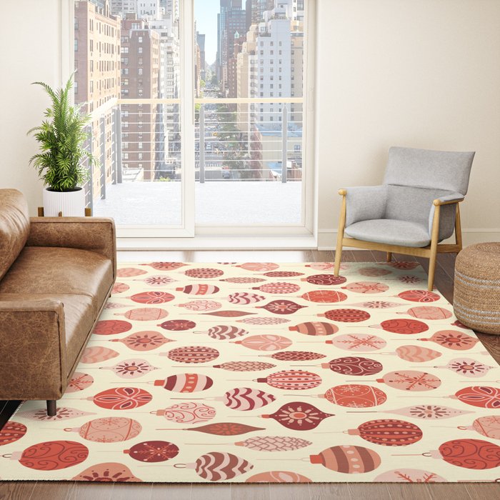Christmas Ornaments Red Pink Beige Pattern Rug Gallery Image 4