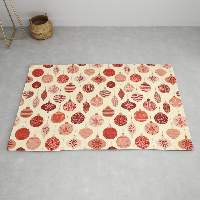 Christmas Ornaments Red Pink Beige Pattern Rug Gallery Image 2