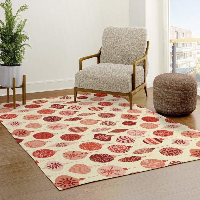 Christmas Ornaments Red Pink Beige Pattern Rug Gallery Image 3