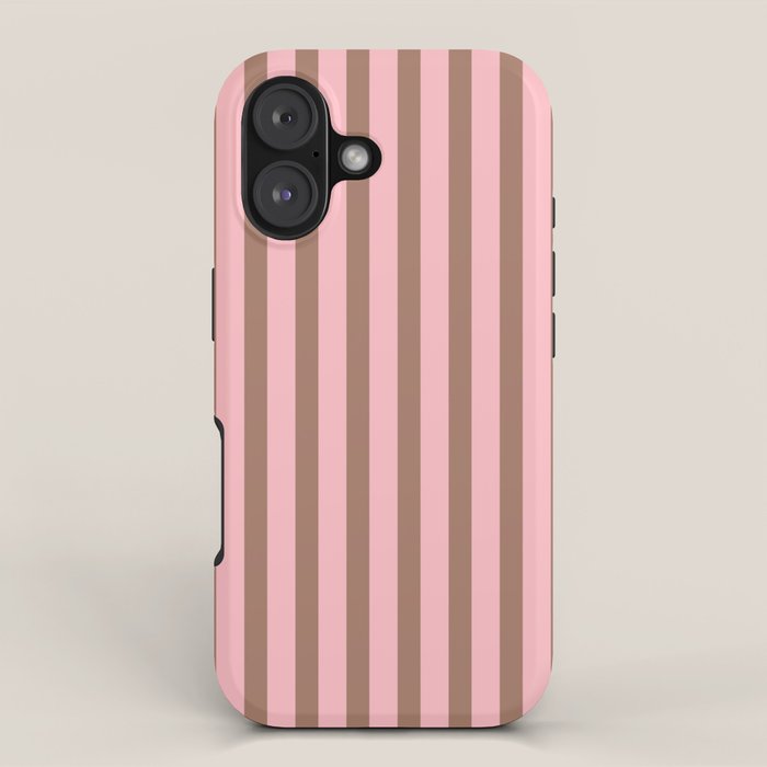 Mocha Brown and Pink Stripes Narrow Vertical Stripe Pattern iPhone Case Gallery Image 1