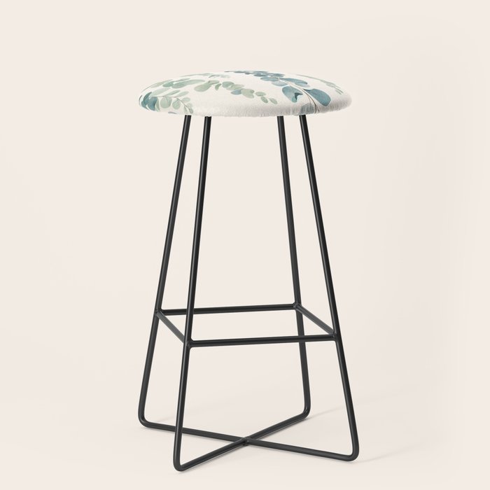 Watercolor Eucalyptus Leaves Stool Gallery Image 1