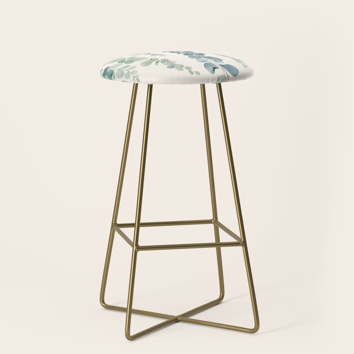 Watercolor Eucalyptus Leaves Stool Gallery Image 2