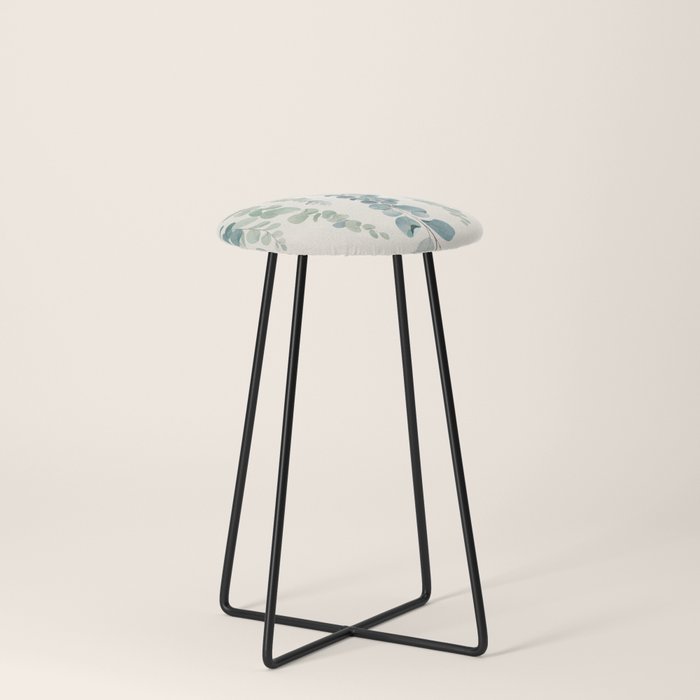 Watercolor Eucalyptus Leaves Stool Gallery Image 3