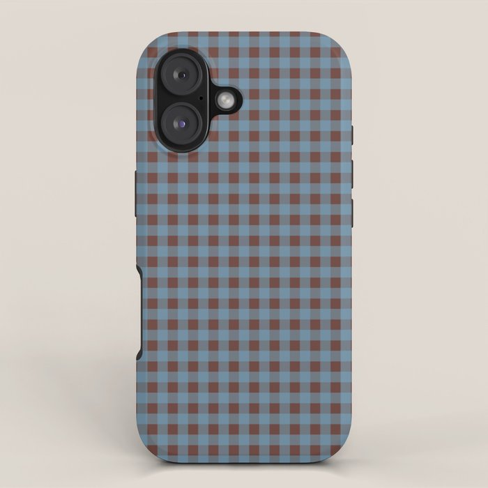 Cozy Gingham Plaid Eclectic Checkered Pattern in Brown and Blue iPhone Case Gallery Image 1