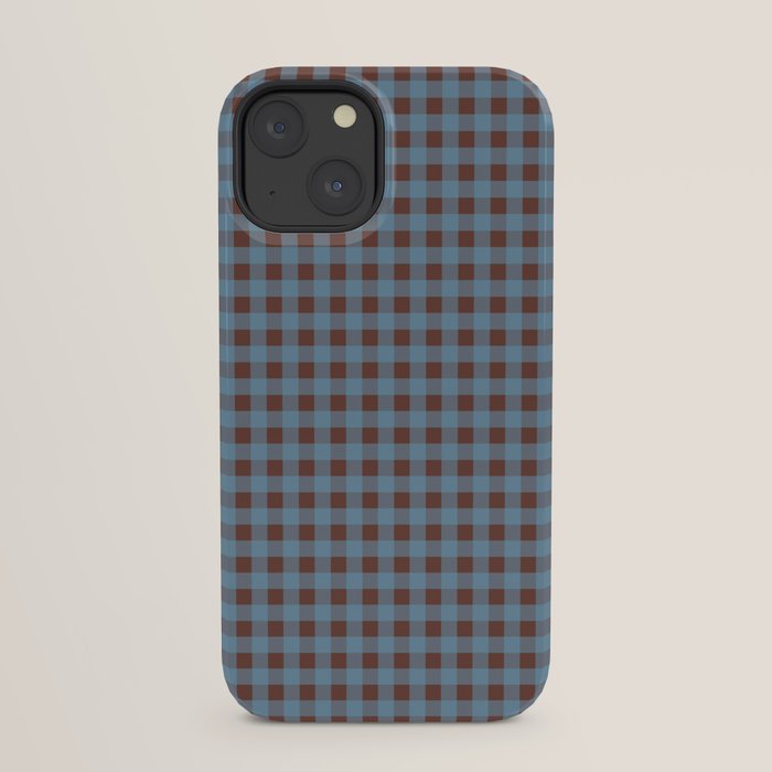 Cozy Gingham Plaid Eclectic Checkered Pattern in Brown and Blue iPhone Case Gallery Image 21