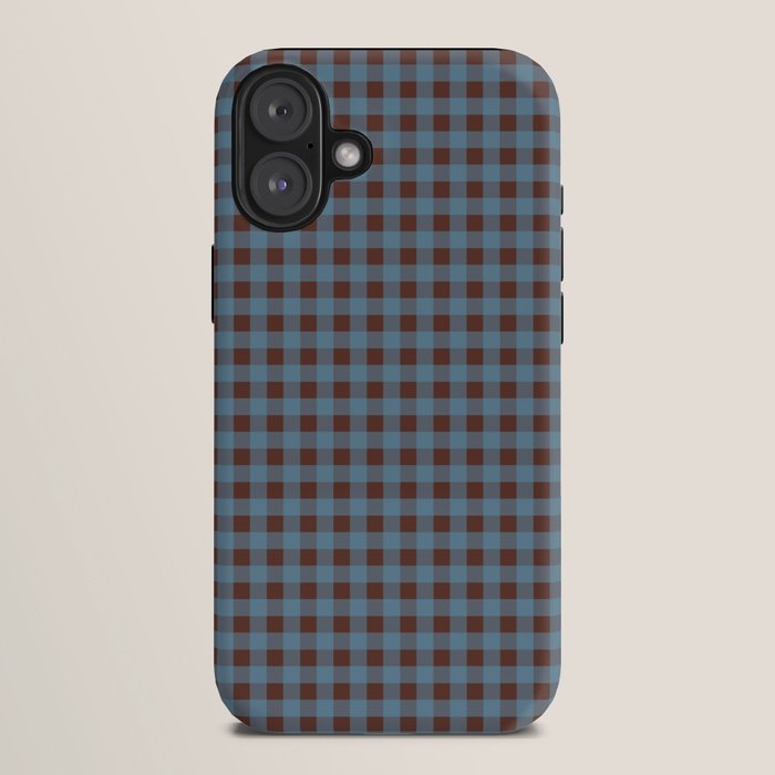 Cozy Gingham Plaid Eclectic Checkered Pattern in Brown and Blue iPhone Case Gallery Image 10
