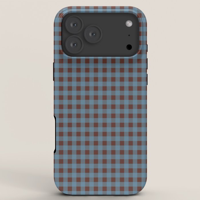 Cozy Gingham Plaid Eclectic Checkered Pattern in Brown and Blue iPhone Case Gallery Image 8