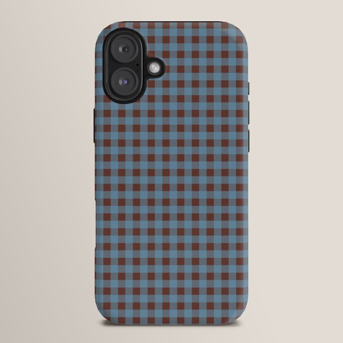 Cozy Gingham Plaid Eclectic Checkered Pattern in Brown and Blue iPhone Case Gallery Image 14