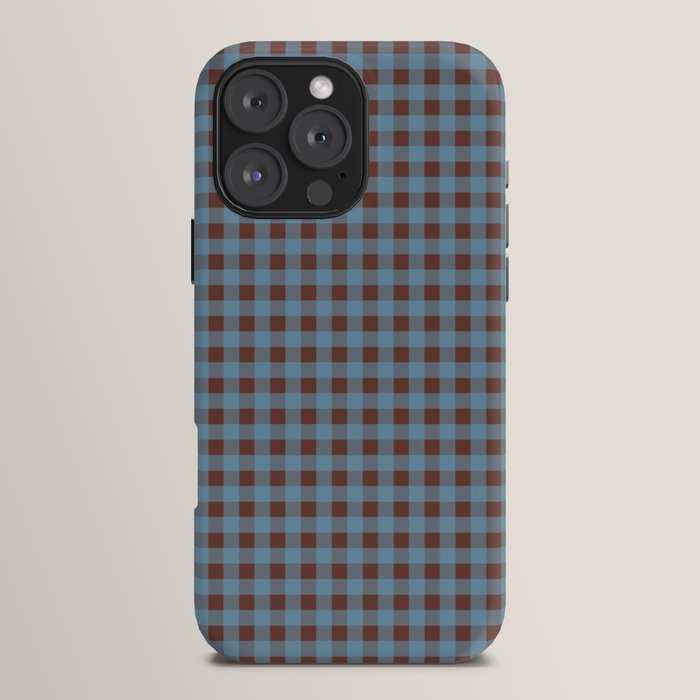 Cozy Gingham Plaid Eclectic Checkered Pattern in Brown and Blue iPhone Case Gallery Image 16