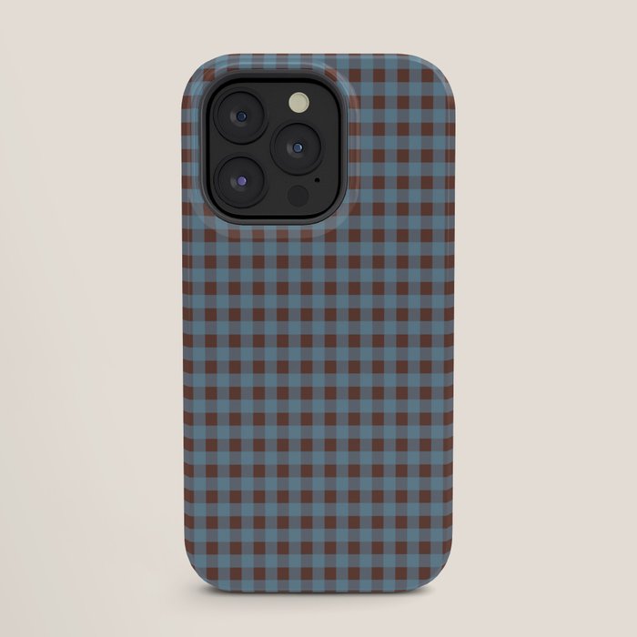 Cozy Gingham Plaid Eclectic Checkered Pattern in Brown and Blue iPhone Case Gallery Image 27