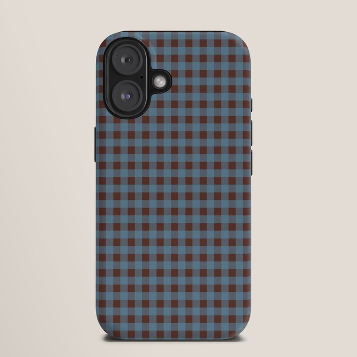 Cozy Gingham Plaid Eclectic Checkered Pattern in Brown and Blue iPhone Case Gallery Image 9