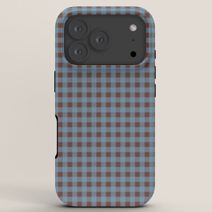 Cozy Gingham Plaid Eclectic Checkered Pattern in Brown and Blue iPhone Case Gallery Image 7