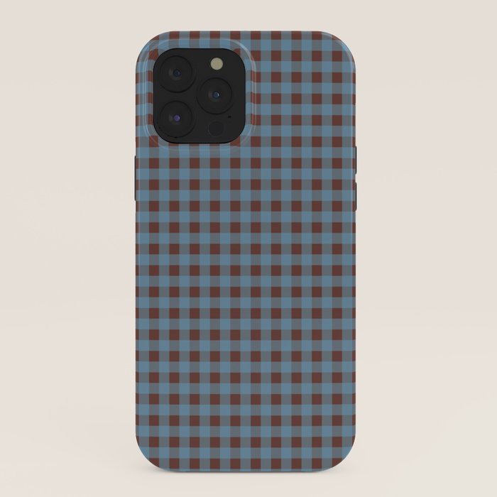 Cozy Gingham Plaid Eclectic Checkered Pattern in Brown and Blue iPhone Case Gallery Image 40