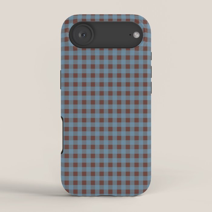 Cozy Gingham Plaid Eclectic Checkered Pattern in Brown and Blue iPhone Case Gallery Image 2
