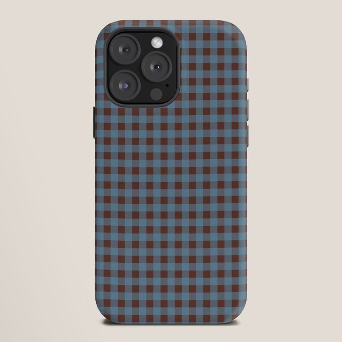 Cozy Gingham Plaid Eclectic Checkered Pattern in Brown and Blue iPhone Case Gallery Image 12
