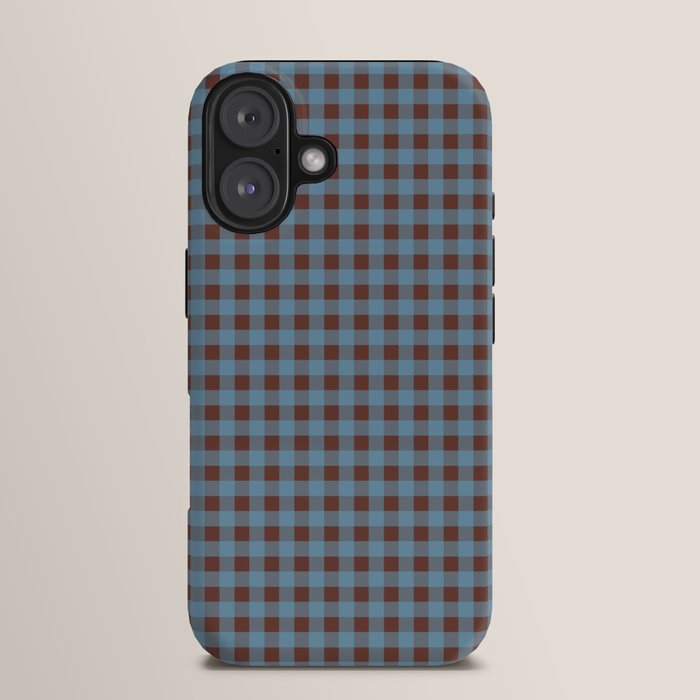 Cozy Gingham Plaid Eclectic Checkered Pattern in Brown and Blue iPhone Case Gallery Image 13