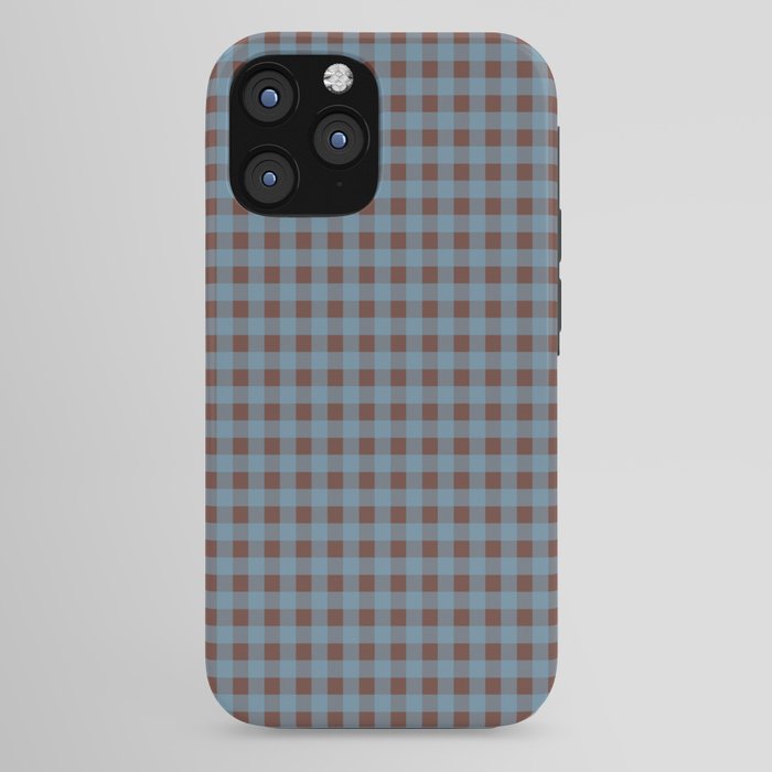 Cozy Gingham Plaid Eclectic Checkered Pattern in Brown and Blue iPhone Case Gallery Image 44