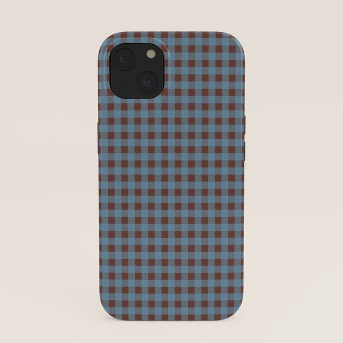 Cozy Gingham Plaid Eclectic Checkered Pattern in Brown and Blue iPhone Case Gallery Image 37