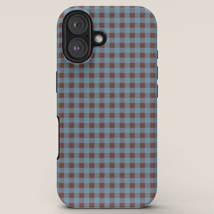 Cozy Gingham Plaid Eclectic Checkered Pattern in Brown and Blue iPhone Case Gallery Image 5