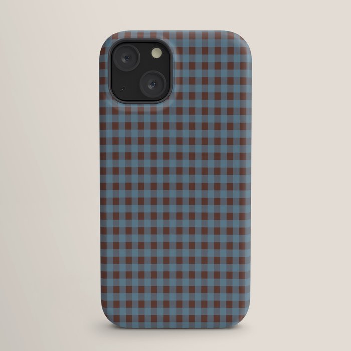 Cozy Gingham Plaid Eclectic Checkered Pattern in Brown and Blue iPhone Case Gallery Image 17