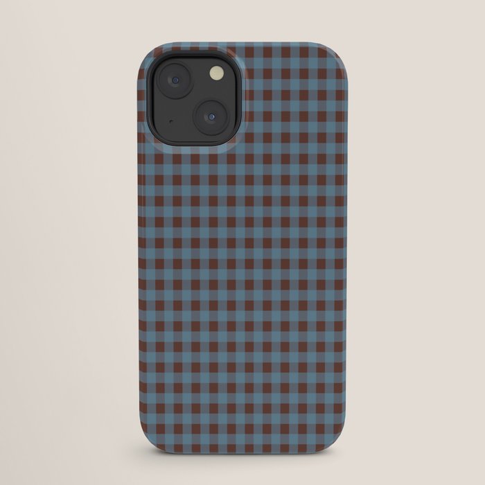 Cozy Gingham Plaid Eclectic Checkered Pattern in Brown and Blue iPhone Case Gallery Image 25