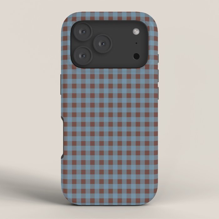 Cozy Gingham Plaid Eclectic Checkered Pattern in Brown and Blue iPhone Case Gallery Image 3