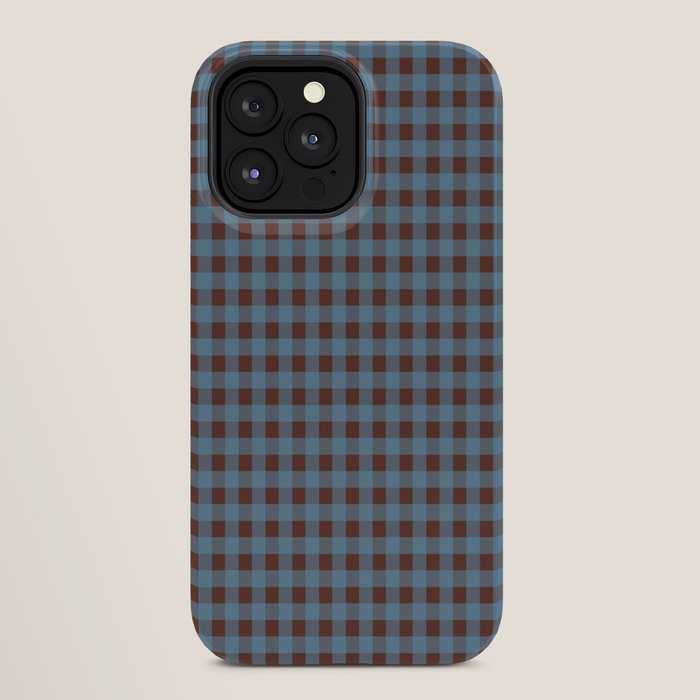 Cozy Gingham Plaid Eclectic Checkered Pattern in Brown and Blue iPhone Case Gallery Image 28